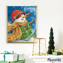 Load image into Gallery viewer, Diamond Painting | Diamond Painting - Snowman with green jacket | Diamond Painting Landscapes landscapes winter | FiguredArt