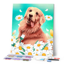 Load image into Gallery viewer, Diamond Painting - Golden retriever and daisies 40x50cm canvas already framed