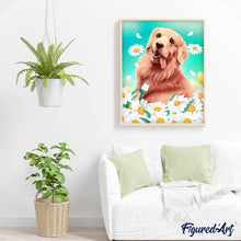 Load image into Gallery viewer, Diamond Painting - Golden retriever and daisies 40x50cm canvas already framed