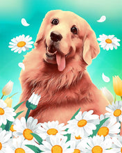 Load image into Gallery viewer, Diamond Painting - Golden retriever and daisies 40x50cm canvas already framed