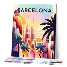 Load image into Gallery viewer, Diamond Painting - Travel Poster Barcelona canvas already framed