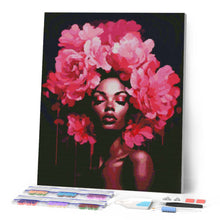 Load image into Gallery viewer, Diamond Painting - Peonies Hair Lady canvas already framed