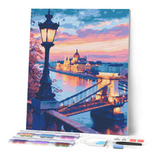 Load image into Gallery viewer, Diamond Painting - Budapest at Dusk canvas already framed
