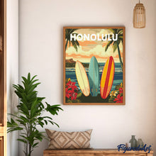Load image into Gallery viewer, Diamond Painting - Travel Poster Honolulu 40x50cm canvas already framed