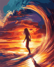 Load image into Gallery viewer, Diamond Painting - Surf Girl and the Big Wave 40x50cm canvas already framed