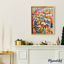 Load image into Gallery viewer, Diamond Painting - Colourful Winter Village canvas already framed