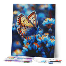 Load image into Gallery viewer, Diamond Painting - Butterfly and Blue Flowers canvas already framed