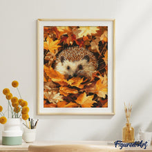 Load image into Gallery viewer, Diamond Painting - Hedgehog in Autumn Leaves canvas already framed