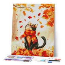 Load image into Gallery viewer, Diamond Painting - Playful Autumn Cat canvas already framed