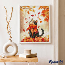 Load image into Gallery viewer, Diamond Painting - Playful Autumn Cat canvas already framed
