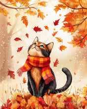 Load image into Gallery viewer, Diamond Painting - Playful Autumn Cat canvas already framed