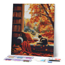 Load image into Gallery viewer, Diamond Painting - Cat's Autumn View canvas already framed