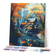 Load image into Gallery viewer, Diamond Painting - Autumn Cabin by Waterfall