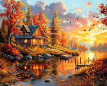 Load image into Gallery viewer, Diamond Painting - Autumn Sunset by the Cabin