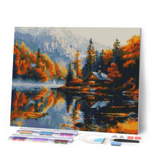 Load image into Gallery viewer, Diamond Painting - Lakeside Autumn Cabin canvas already framed