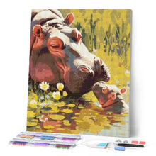 Load image into Gallery viewer, Diamond Painting - Baby Hippo Kissing Mum