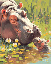 Load image into Gallery viewer, Diamond Painting - Baby Hippo Kissing Mum