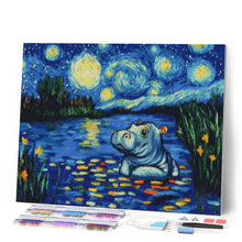 Load image into Gallery viewer, Diamond Painting - Hippo in the Starry Night