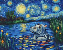 Load image into Gallery viewer, Diamond Painting - Hippo in the Starry Night