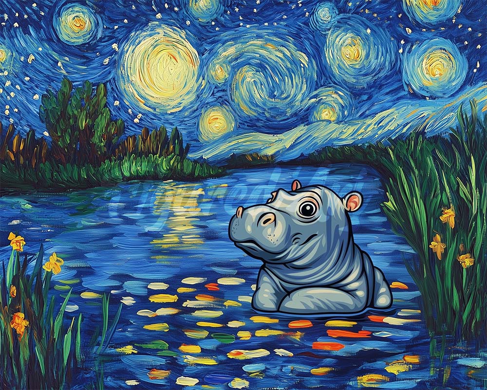 Diamond Painting - Hippo in the Starry Night