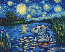 Load image into Gallery viewer, Diamond Painting - Hippo in the Starry Night