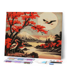 Load image into Gallery viewer, Diamond Painting - Cranes and Mount Fuji View canvas already framed