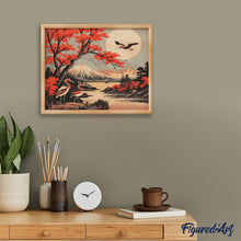 Load image into Gallery viewer, Diamond Painting - Cranes and Mount Fuji View canvas already framed