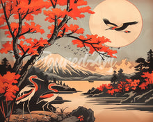 Load image into Gallery viewer, Diamond Painting - Cranes and Mount Fuji View canvas already framed