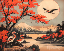 Load image into Gallery viewer, Diamond Painting - Cranes and Mount Fuji View canvas already framed