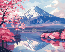 Load image into Gallery viewer, Diamond Painting - Mount Fuji and Sakura Lake canvas already framed