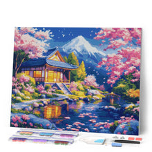 Load image into Gallery viewer, Diamond Painting - Sakura House by the Pond canvas already framed