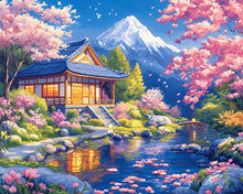 Load image into Gallery viewer, Diamond Painting - Sakura House by the Pond canvas already framed