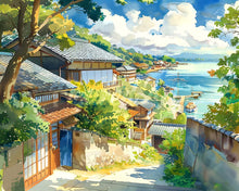 Load image into Gallery viewer, Diamond Painting - Seaside Village in Japan canvas already framed