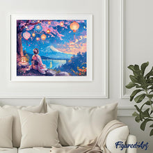 Load image into Gallery viewer, Diamond Painting - Girl, Lanterns and Mount Fuji