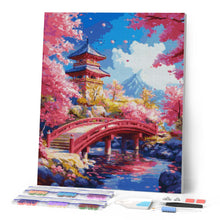 Load image into Gallery viewer, Diamond Painting - Red Bridge and Cherry Blossoms canvas already framed