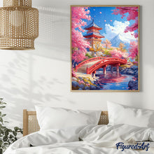 Load image into Gallery viewer, Diamond Painting - Red Bridge and Cherry Blossoms
