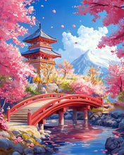 Load image into Gallery viewer, Diamond Painting - Red Bridge and Cherry Blossoms