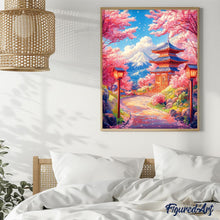 Load image into Gallery viewer, Diamond Painting - Sakura Road to the Pagoda canvas already framed