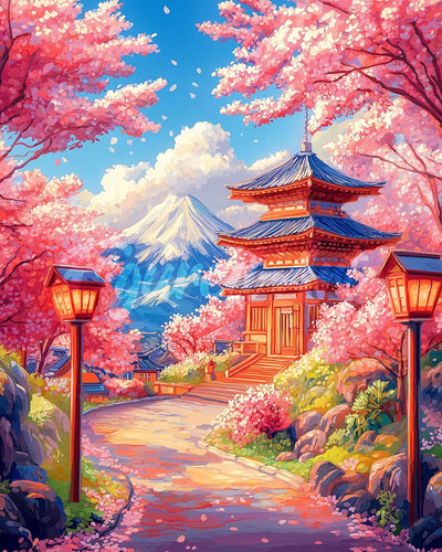 Diamond Painting - Sakura Road to the Pagoda