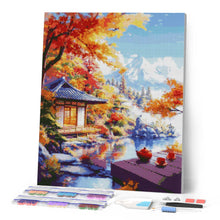 Load image into Gallery viewer, Diamond Painting - Autumn Tea House by the Lake canvas already framed