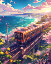 Load image into Gallery viewer, Diamond Painting - Sakura Railway by the Ocean canvas already framed