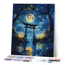 Load image into Gallery viewer, Diamond Painting - Moonlit Torii and Fireflies canvas already framed