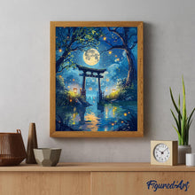 Load image into Gallery viewer, Diamond Painting - Moonlit Torii and Fireflies canvas already framed