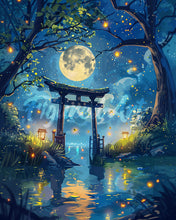 Load image into Gallery viewer, Diamond Painting - Moonlit Torii and Fireflies canvas already framed