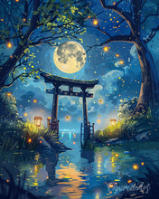 Load image into Gallery viewer, Diamond Painting - Moonlit Torii and Fireflies canvas already framed