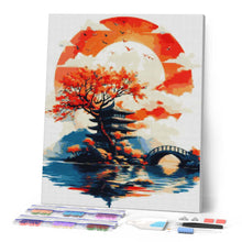 Load image into Gallery viewer, Diamond Painting - Pagoda Under the Rising Sun canvas already framed