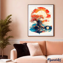 Load image into Gallery viewer, Diamond Painting - Pagoda Under the Rising Sun canvas already framed