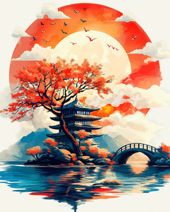 Diamond Painting - Pagoda Under the Rising Sun