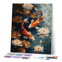 Load image into Gallery viewer, Diamond Painting - Vintage Koi Carp and Flowers canvas already framed