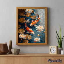Load image into Gallery viewer, Diamond Painting - Vintage Koi Carp and Flowers canvas already framed